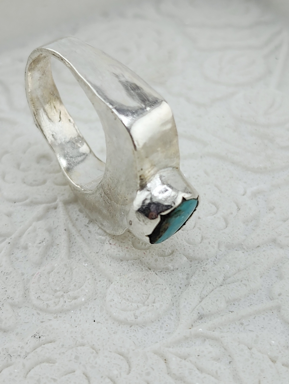 TURQUOISE HALLOW RING HANDMADE IN RECYCLED STERLING SILVER SIZE 7 - Picture 12 of 12